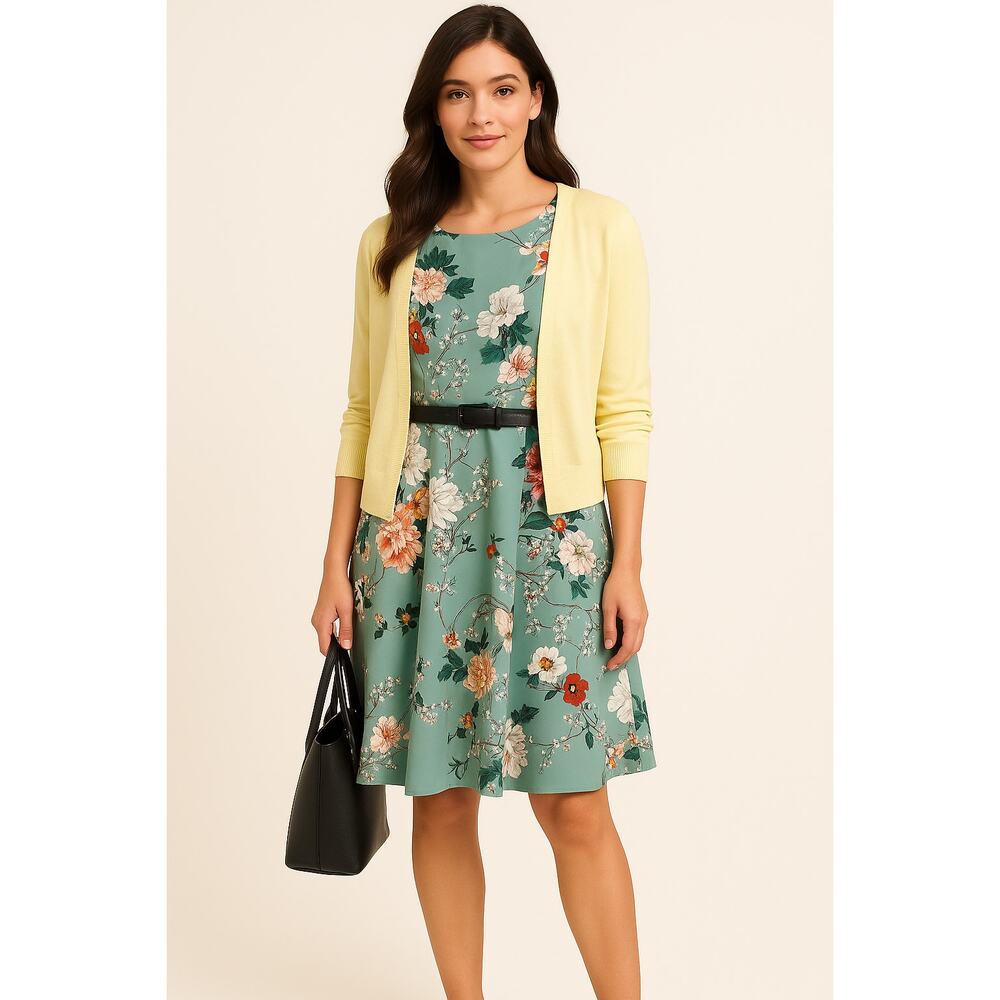 Grace Karin Women's XL Sleeveless Floral Fit and Flare Dress Teal Multicolor